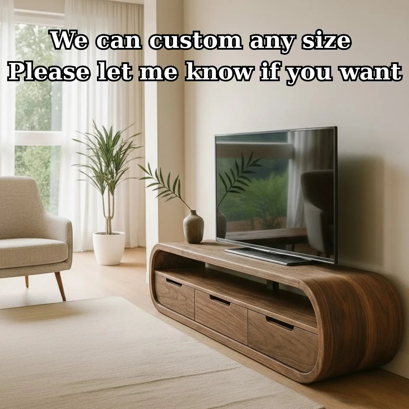 Handcrafted Solid Wood TV Stand - Modern Curved Console, Easy Assembly, 3 Drawers Kitchnce