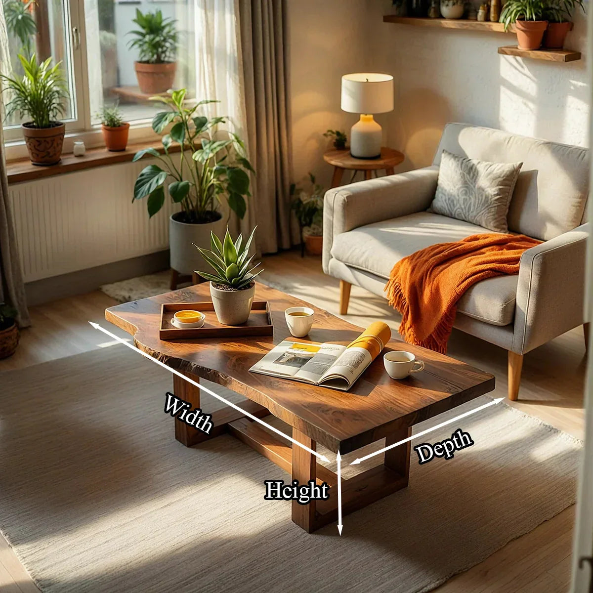 Live Edge Natural Wood Coffee Table with Sculptural Base