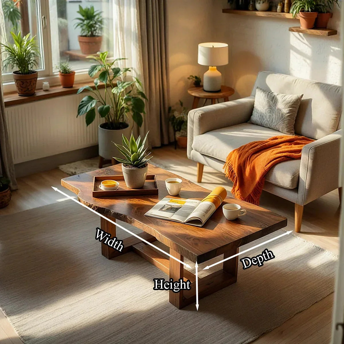 Live Edge Natural Wood Coffee Table with Sculptural Base