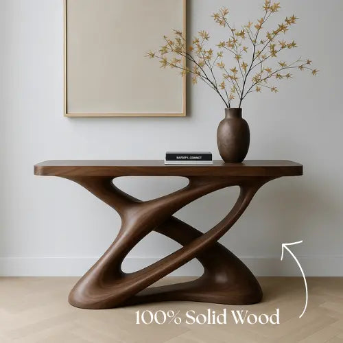 Handcrafted Solid Wood Nexus Console Table – Contemporary Organic Design Kitchnce