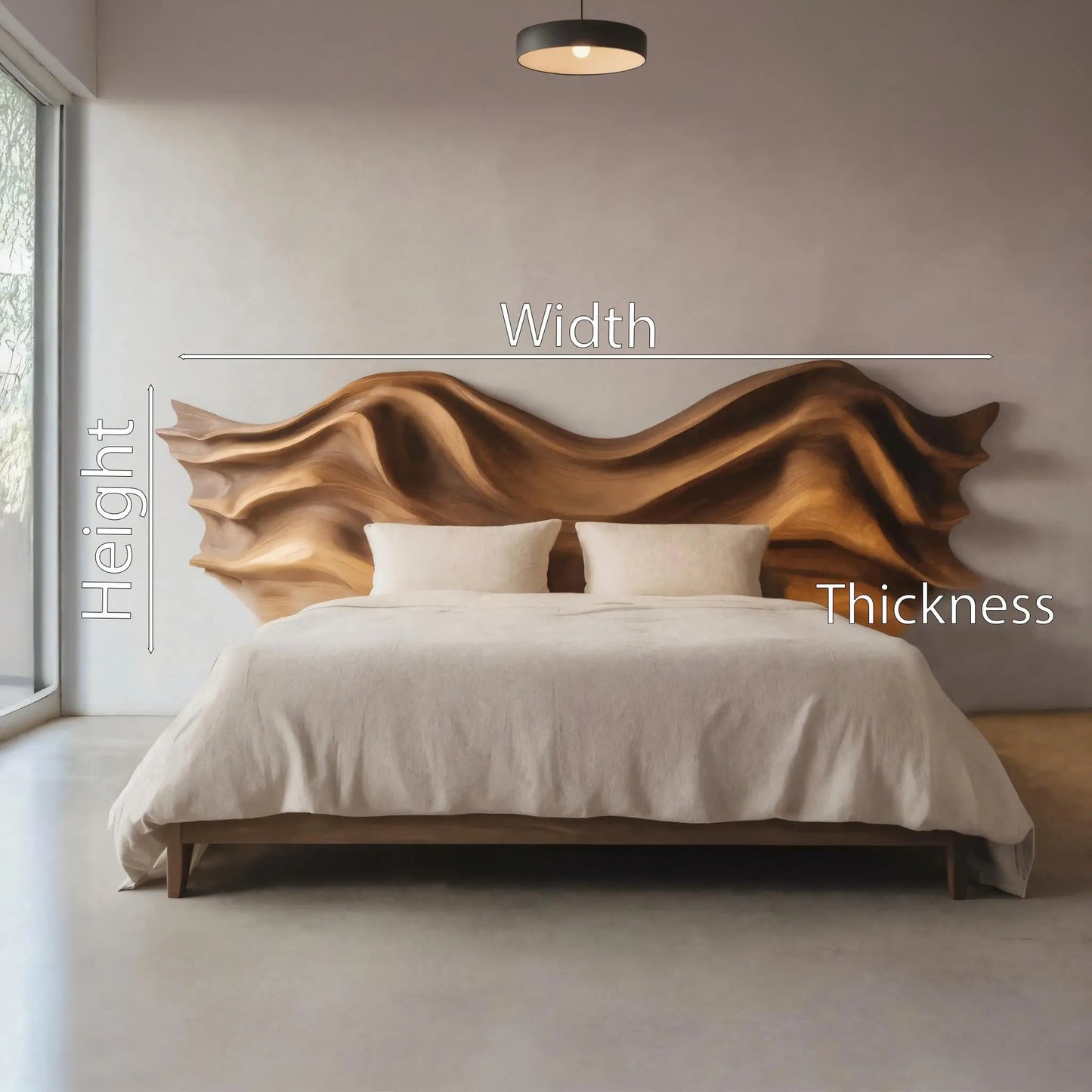 Artistic Sculptural Headboard With Wave Carving For Bedroom Kitchnce