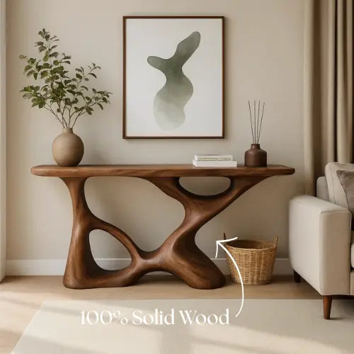 Handcrafted Solid Wood Flux Console Table – Modern Organic Design Kitchnce