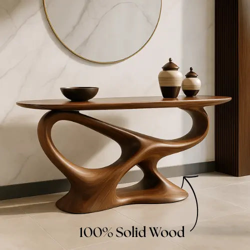 Handcrafted Solid Wood Infinity Console Table – Modern Organic Sculpture Kitchnce