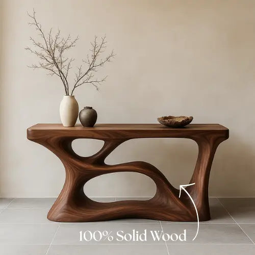 Handcrafted Solid Wood Mirage Console Table – Contemporary Organic Sculpture Kitchnce