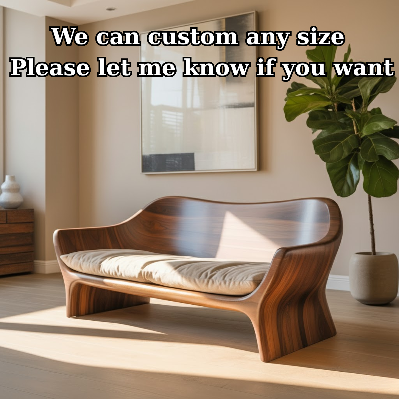 Modern Solid Wood Sofa with Sculpted Curved Frame