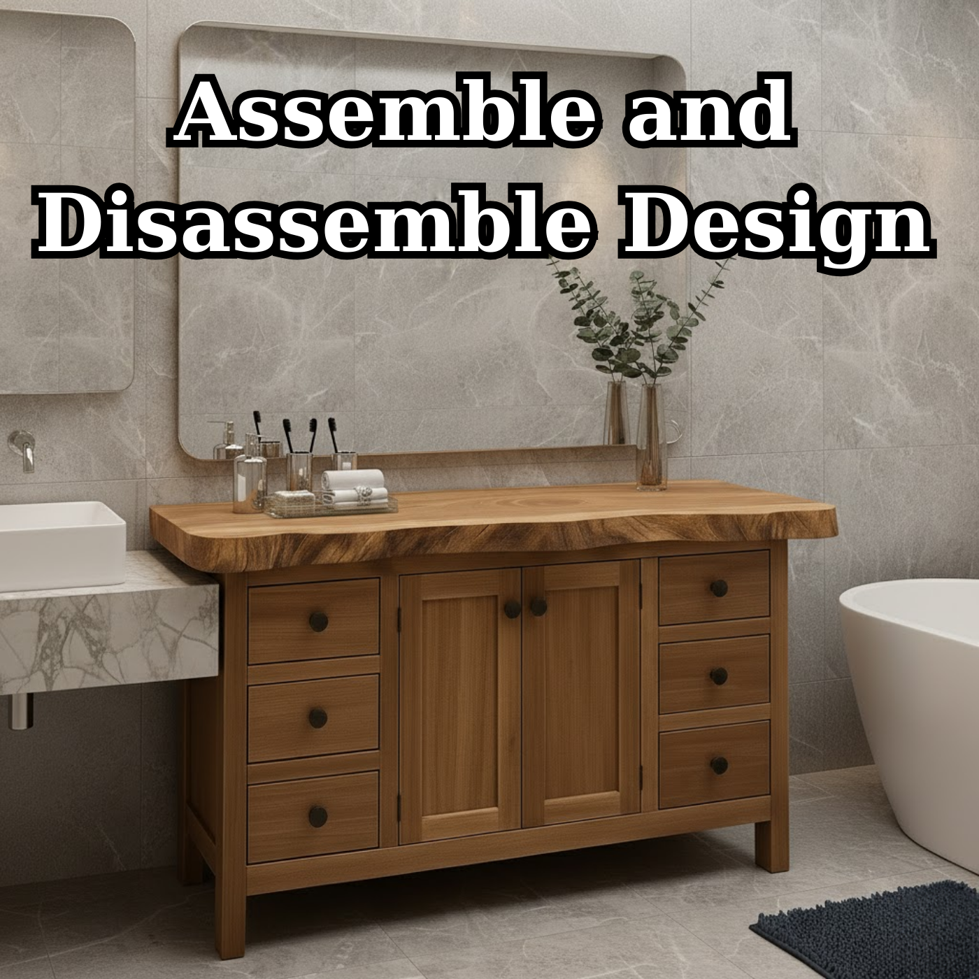 Solid Wood Bathroom Vanity with Live Edge Top and Ample Storage