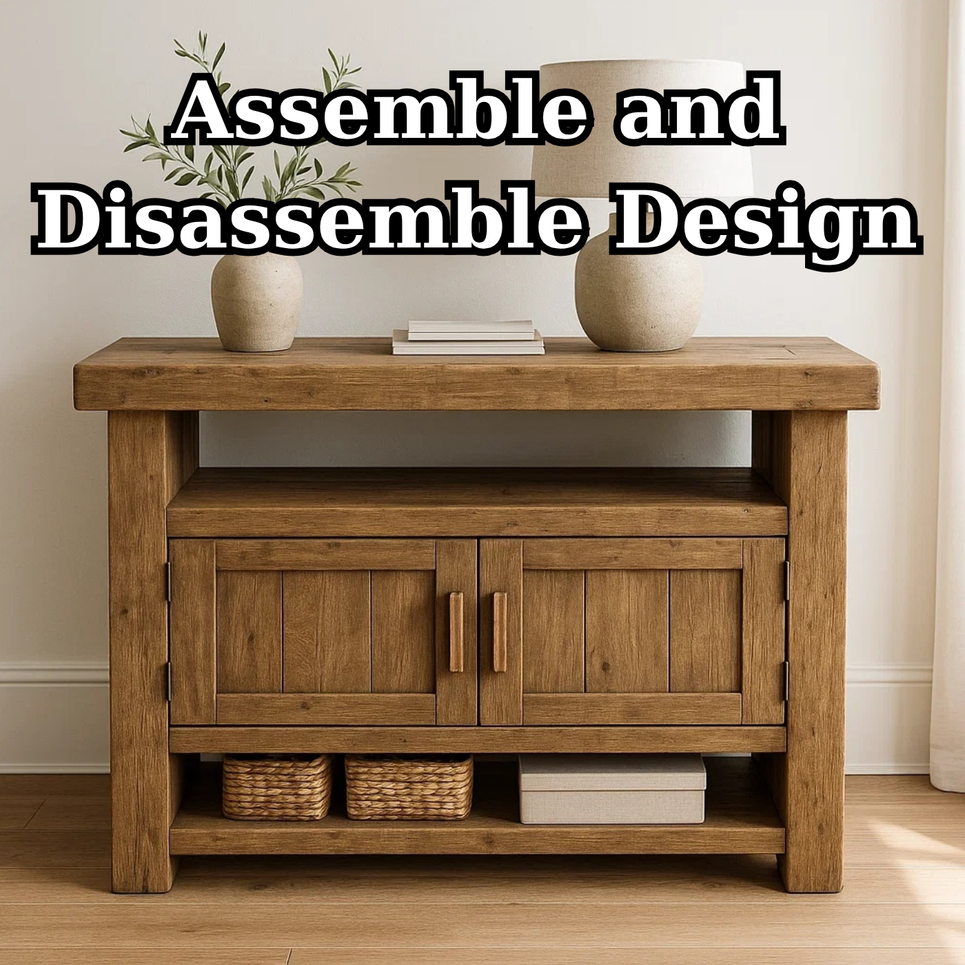 Solid Wood Console Table with Storage and Open Shelf
