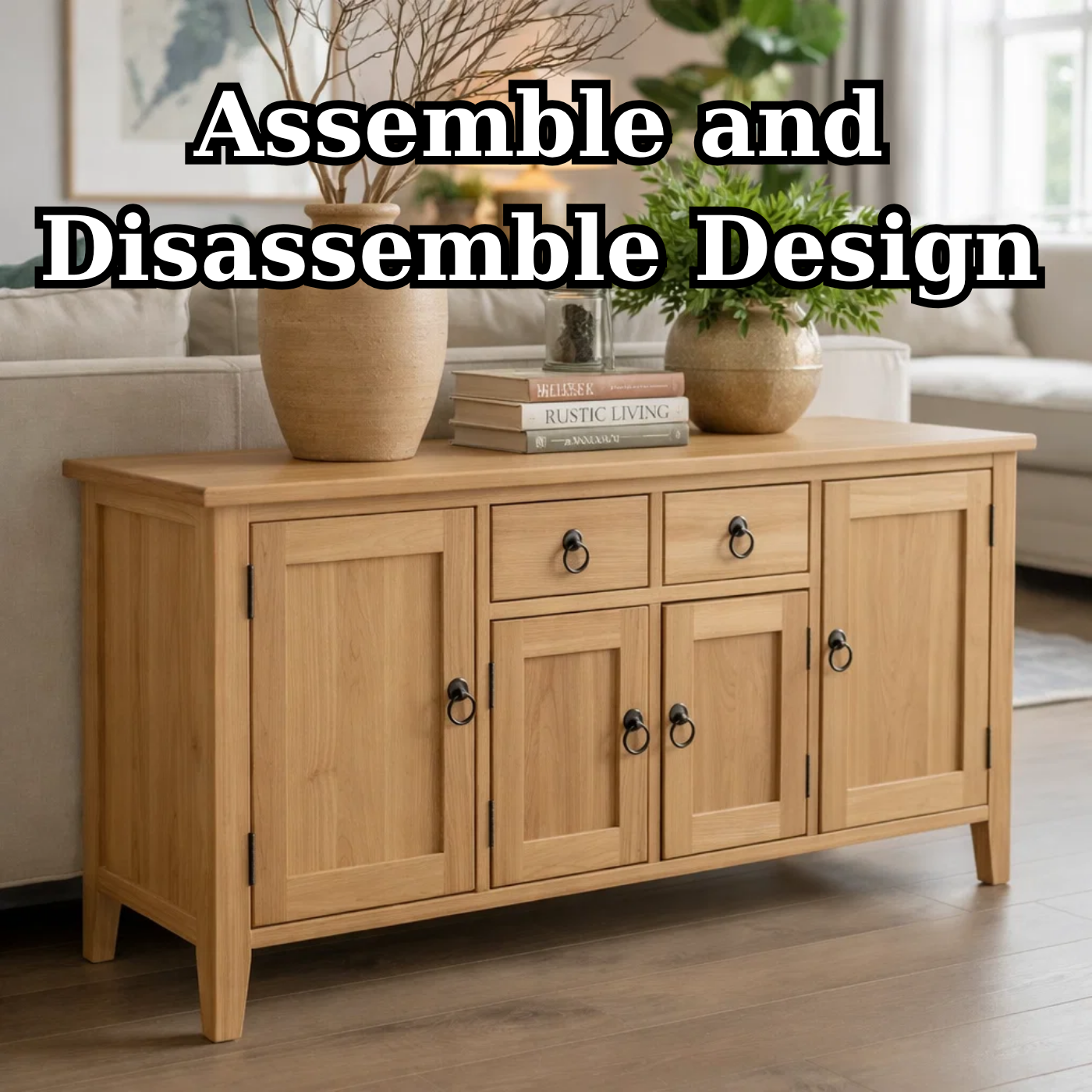 Solid Wood Console Table with Storage Cabinets and Drawers