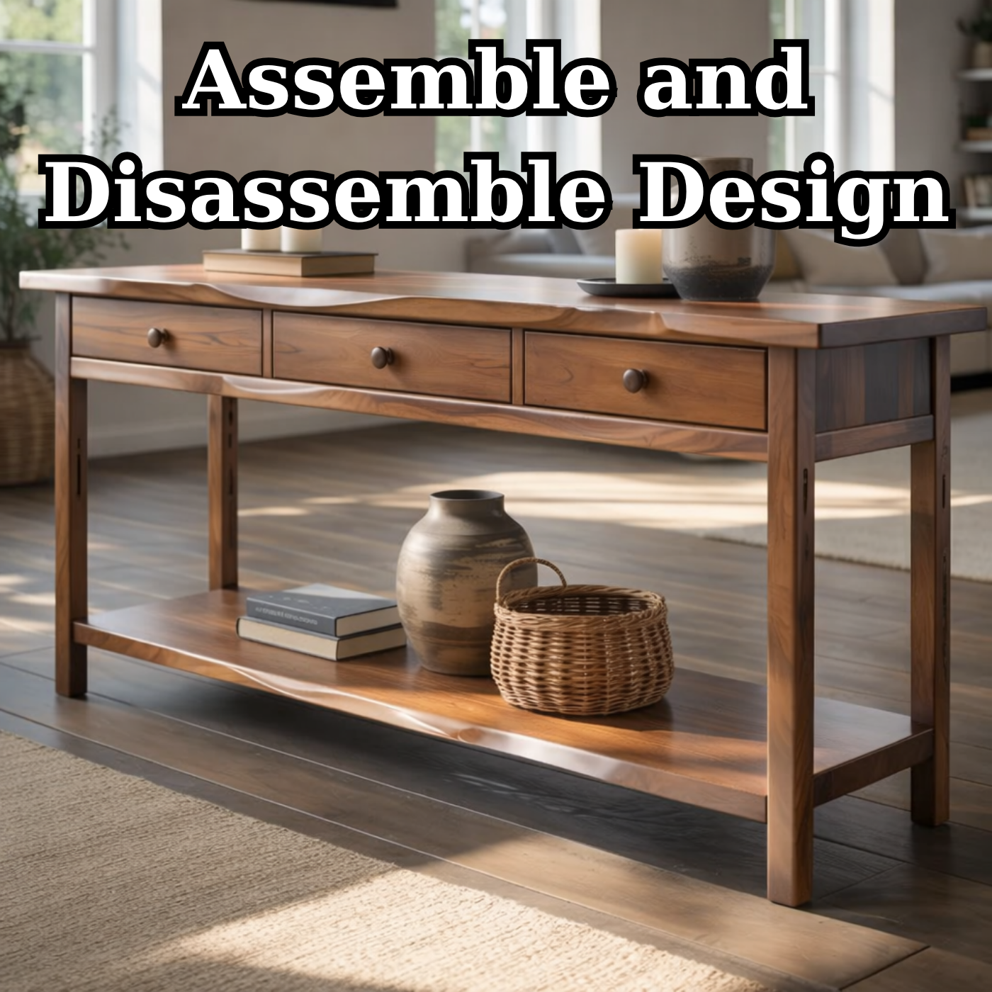 Solid Wood Console Table with 3 Drawers & Lower Shelf