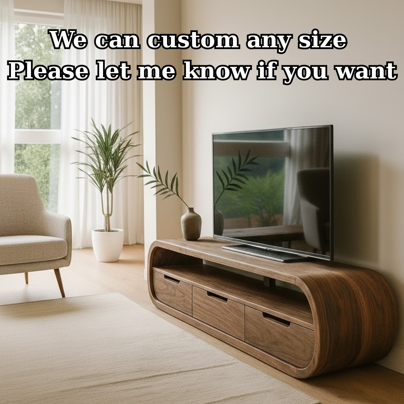 Modern Curved Solid Wood TV Stand with Drawer Storage