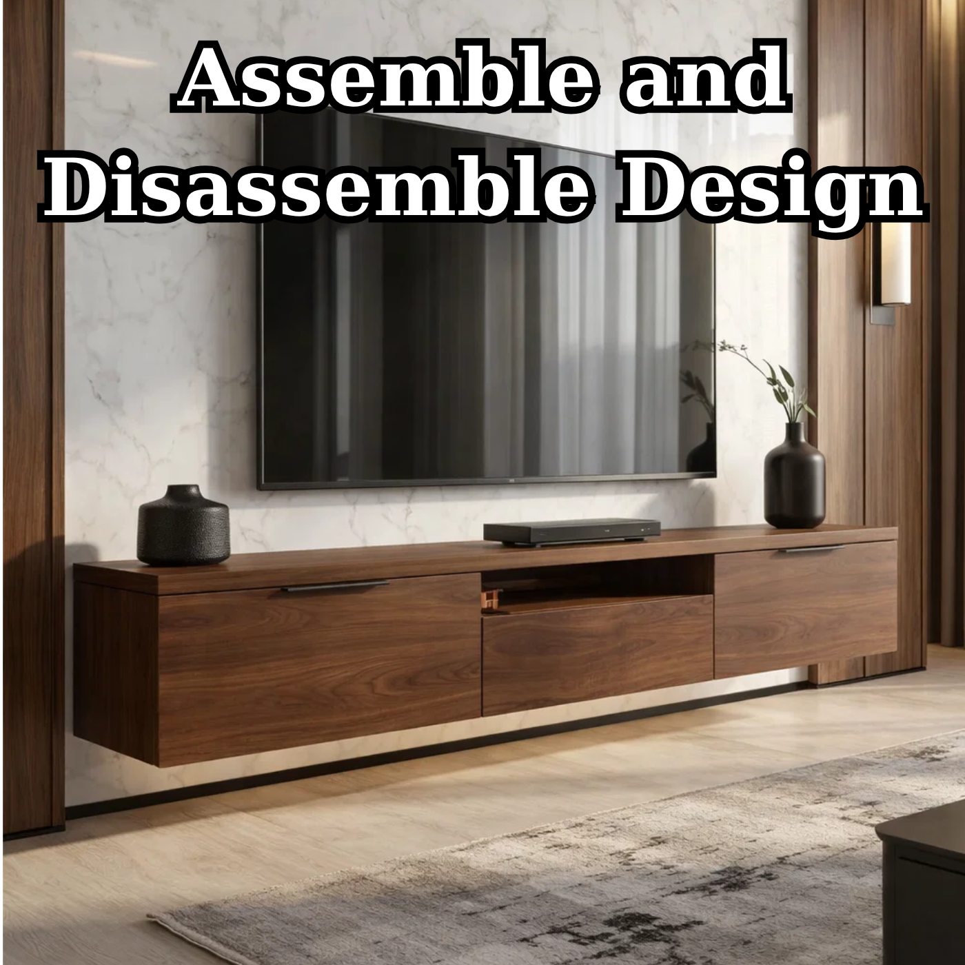 Floating Solid Wood TV Stand with Drawers – Modern Wall Mounted Media Console