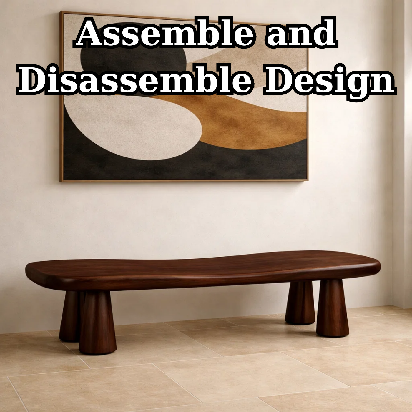 Solid Wood Sculptural Bench – Modern Organic Entryway Seating Bench