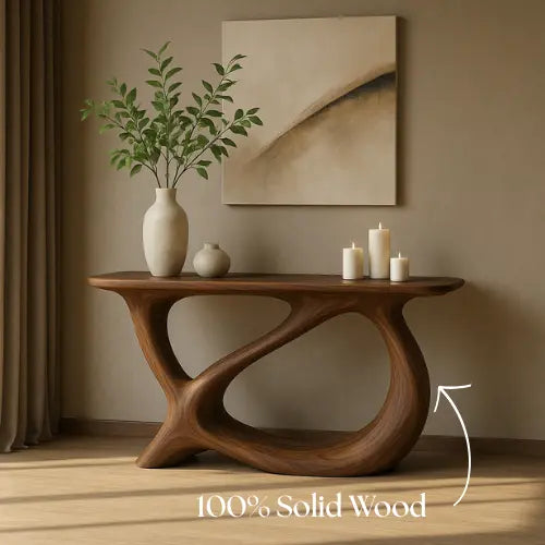 Handcrafted Solid Wood Harmony Console Table – Modern Organic Form Kitchnce