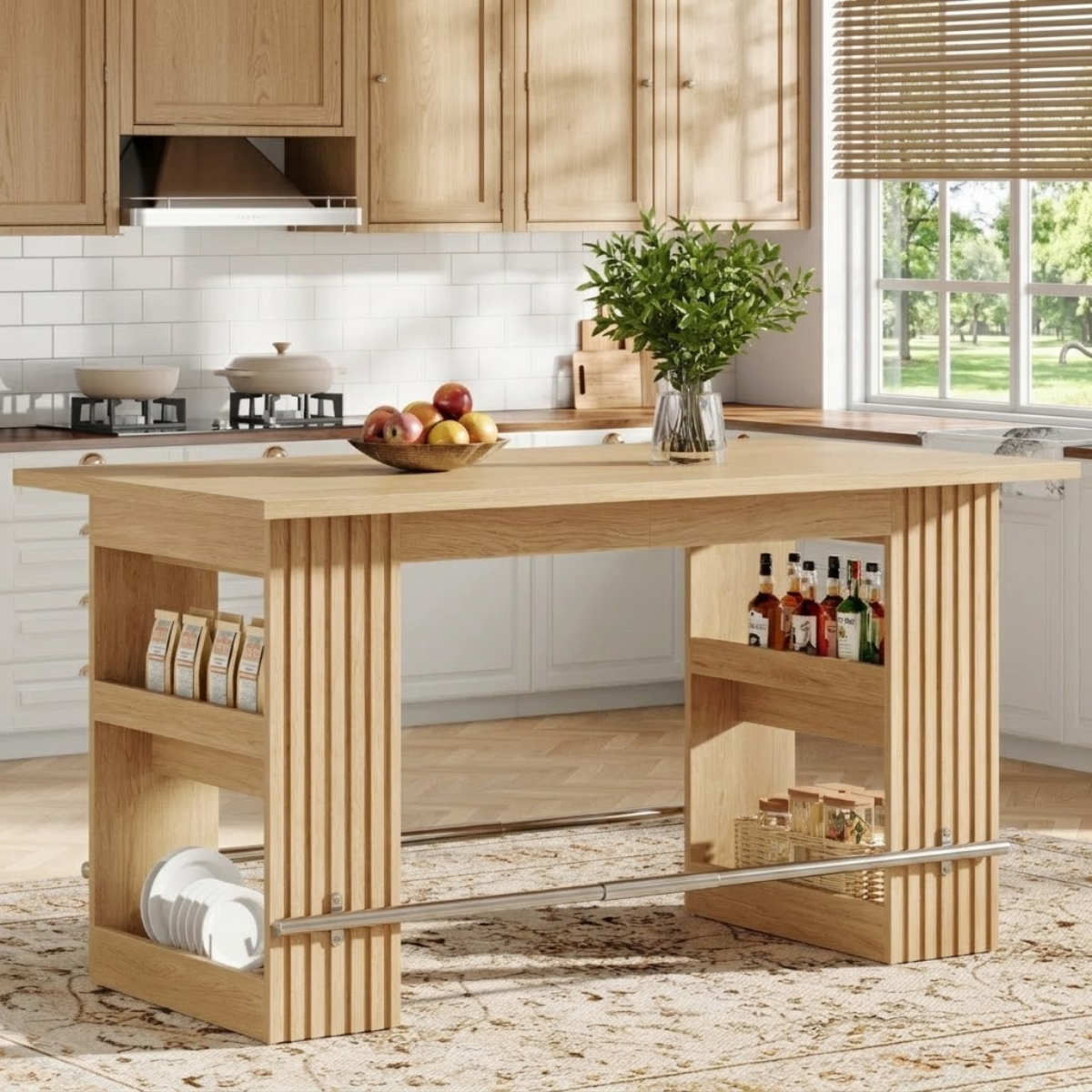 Large Kitchen Island with Open Side Storage, Modern Prep Table for Kitchen Dining Space