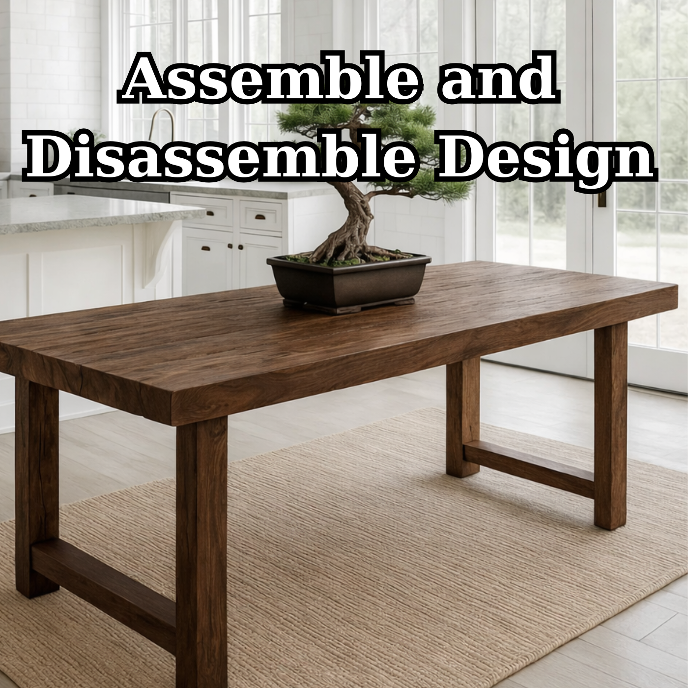 Rustic Solid Wood Dining Table with Classic Trestle Base