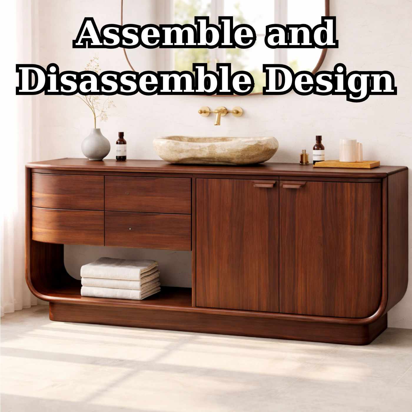Solid Wood Bathroom Vanity – Freestanding Vanity Cabinet with Drawers and Storage
