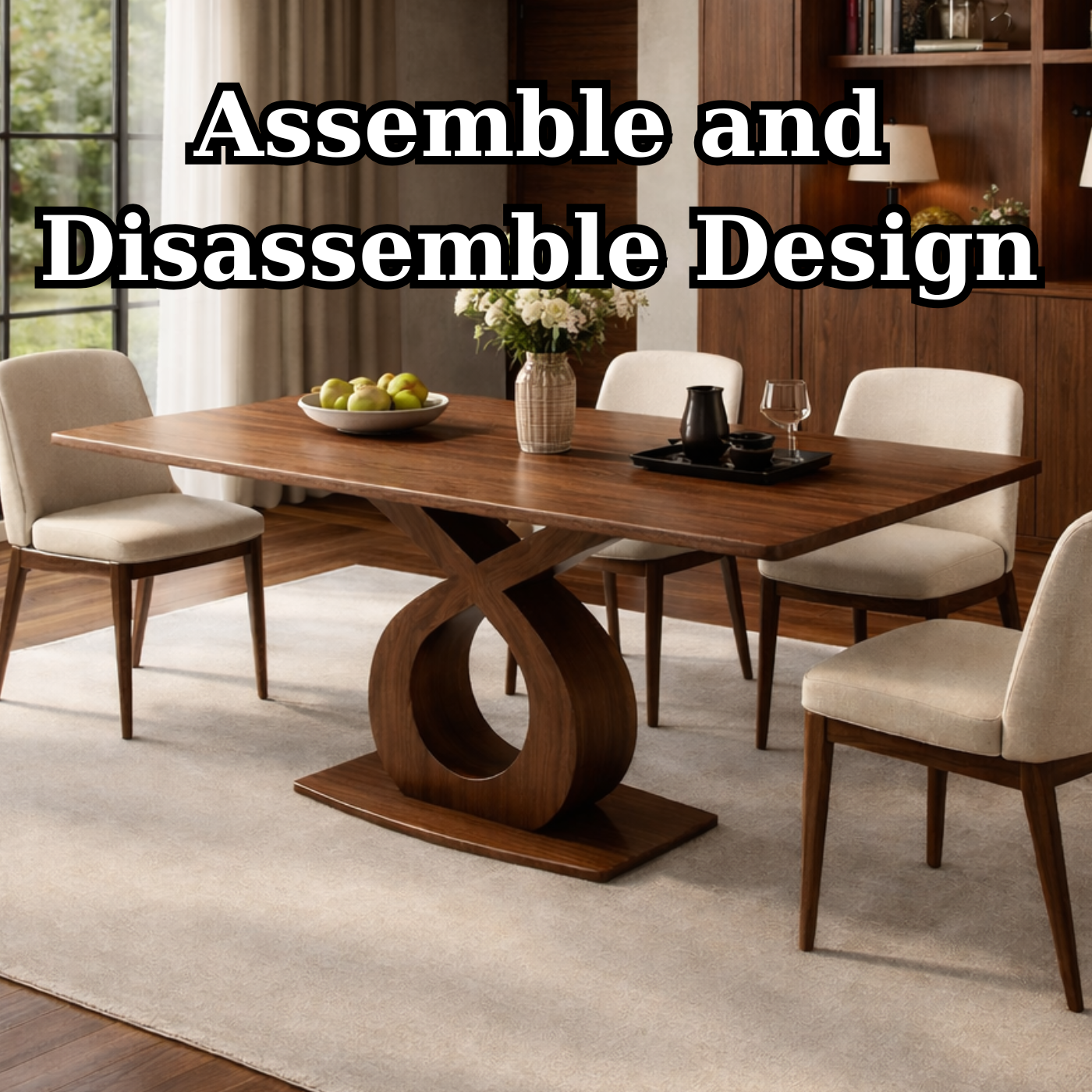 Modern Solid Wood Dining Table with Artistic Base