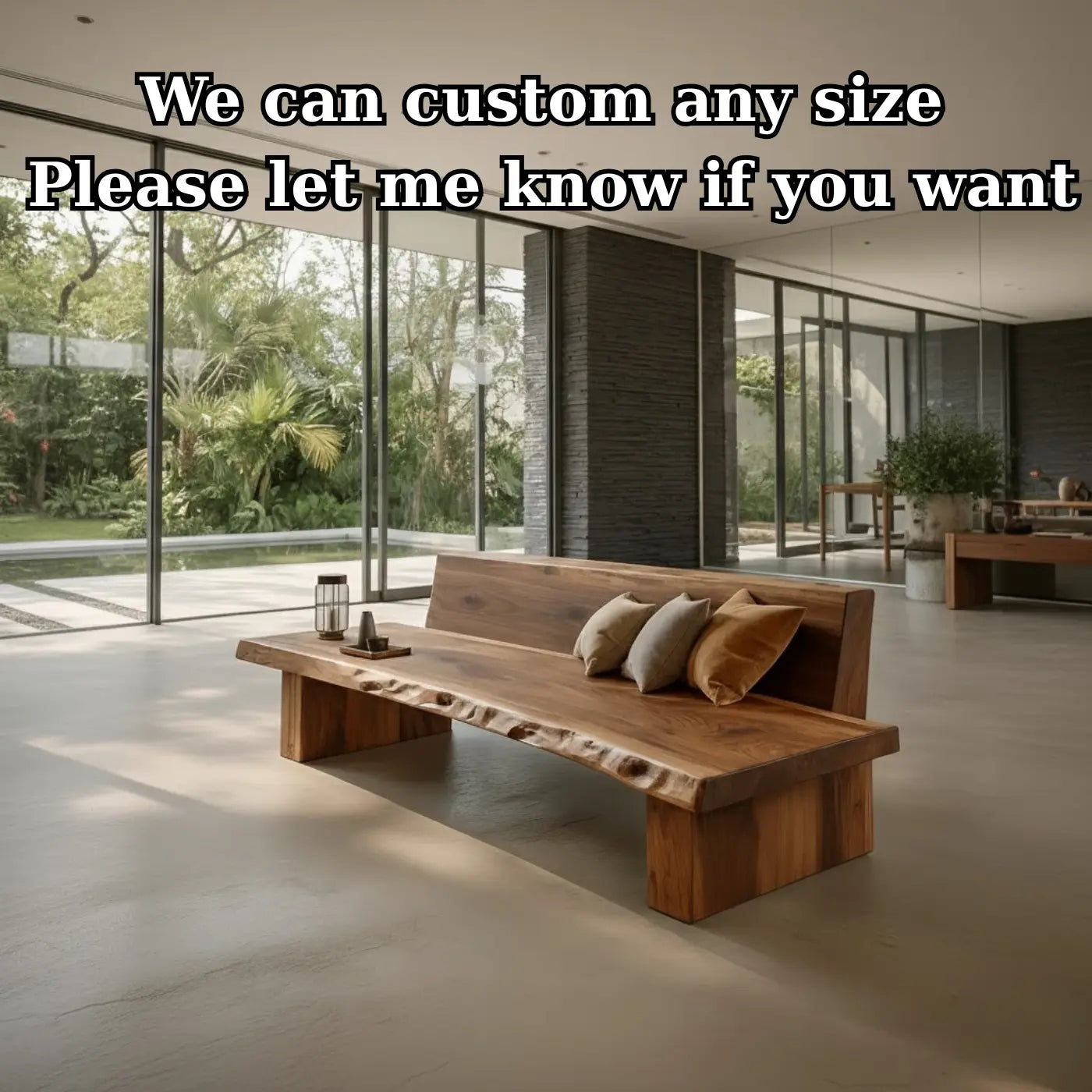 Rustic Solid Wood Sofa with Live Edge Design Natural Wooden Couch for Modern Living Room Kitchnce