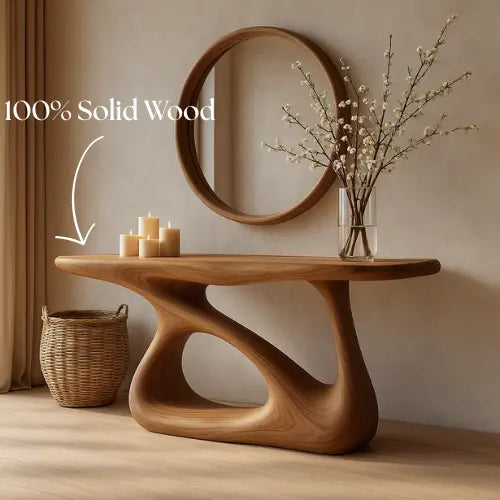 Handcrafted Solid Wood Bloom Console Table – Modern Organic Sculpture Kitchnce
