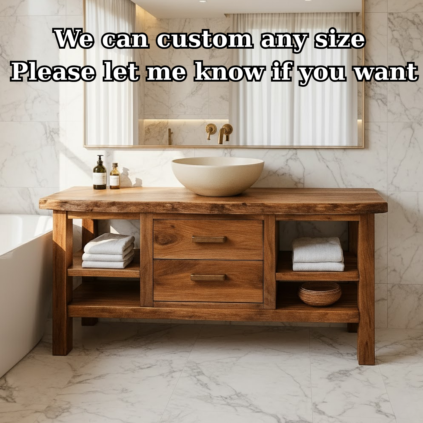 Solid Wood Bathroom Vanity with Center Drawers and Open Side Shelves for Contemporary Bathrooms