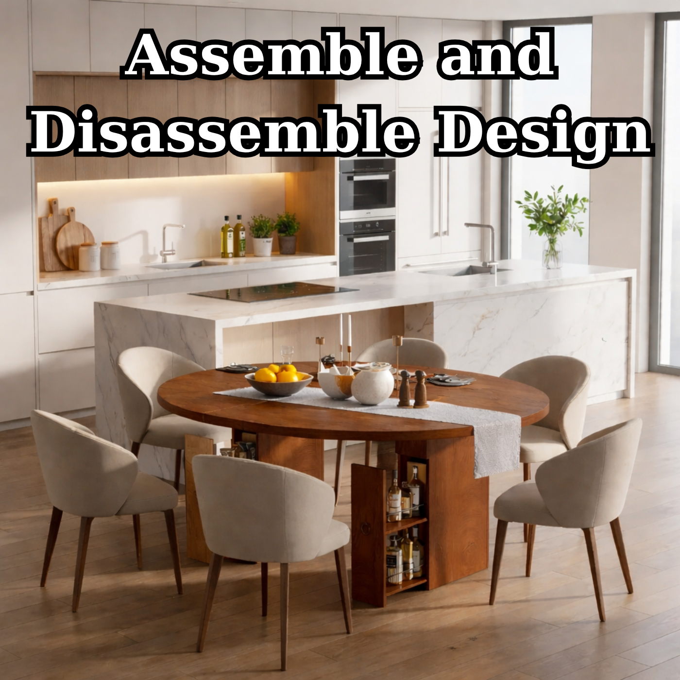 Solid Wood Dining Table with Storage – Walnut Pedestal Kitchen Table