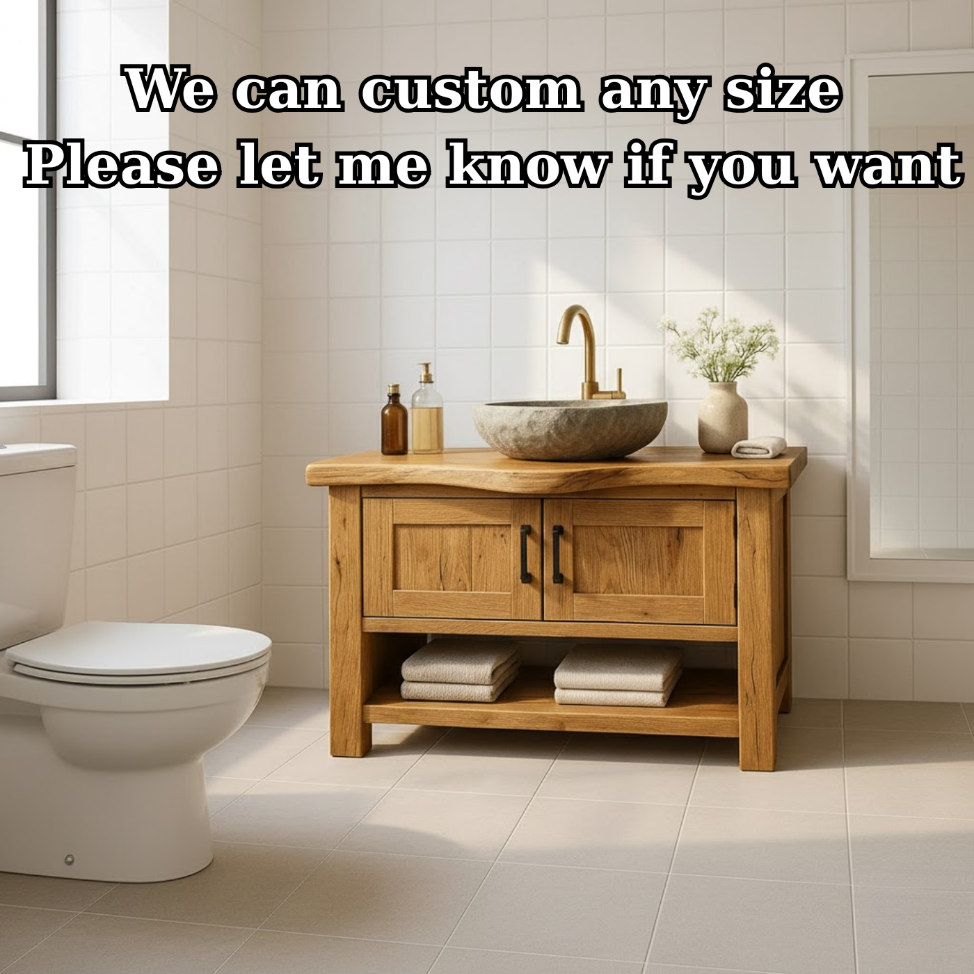 Solid Wood Bathroom Vanity with Double Cabinet Doors and Open Shelf for Organic Modern Bathrooms