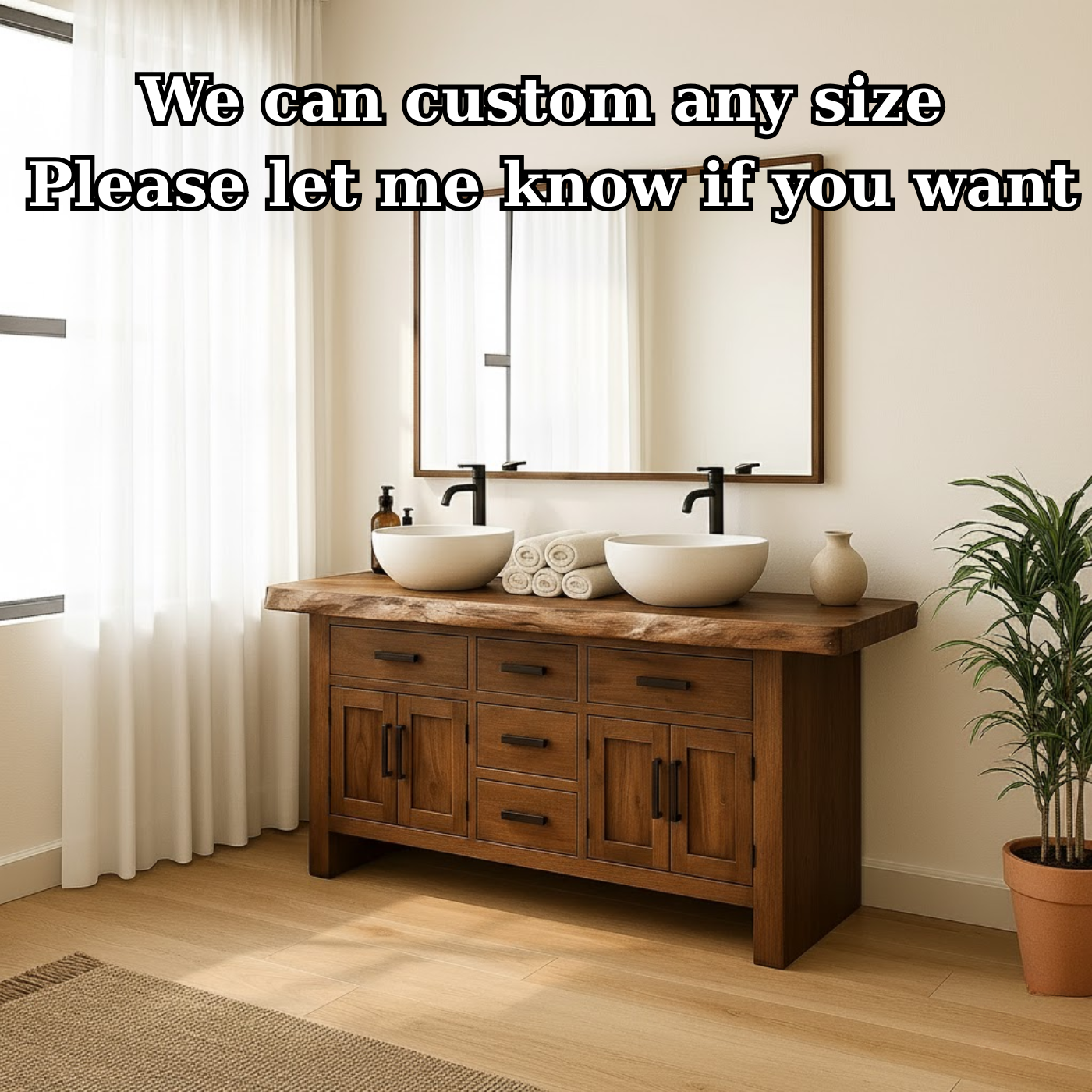 Solid Wood Double Bathroom Vanity with Five Drawers and Dual Cabinet Doors for Master Bathrooms