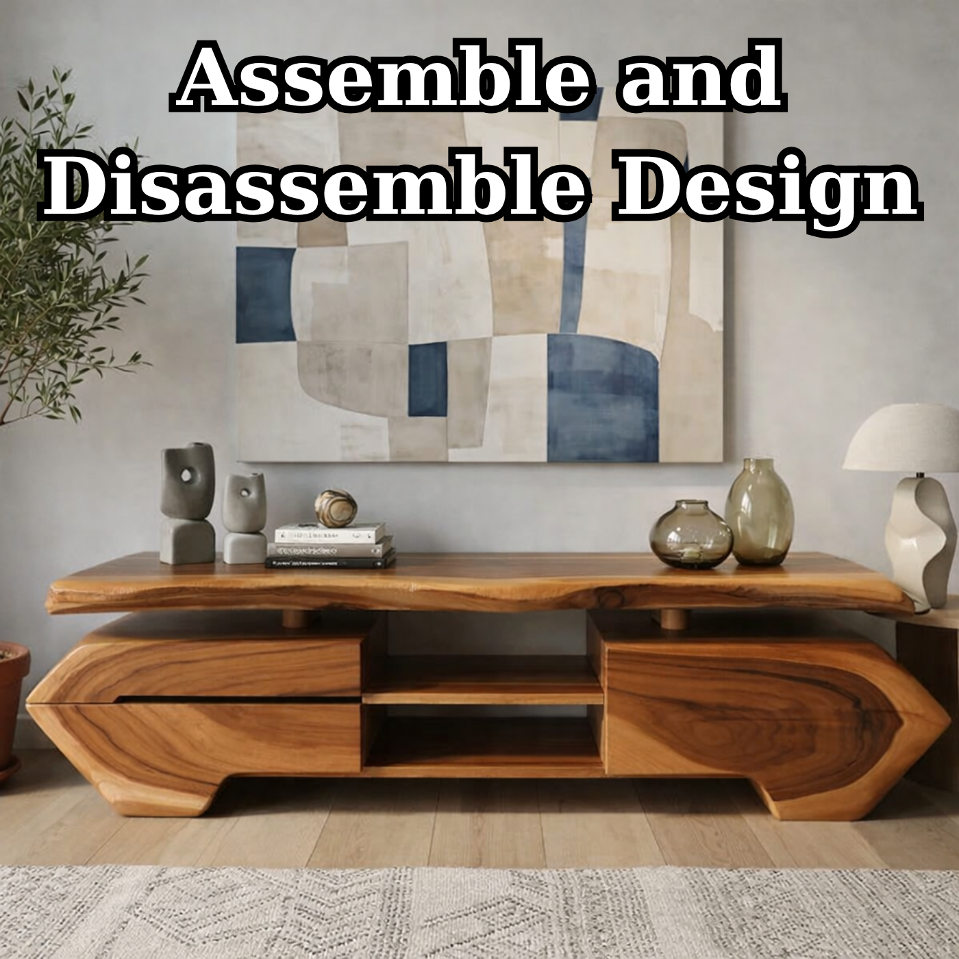 Live Edge Solid Wood TV Stand – Modern Oak Media Console with Sculptural Base