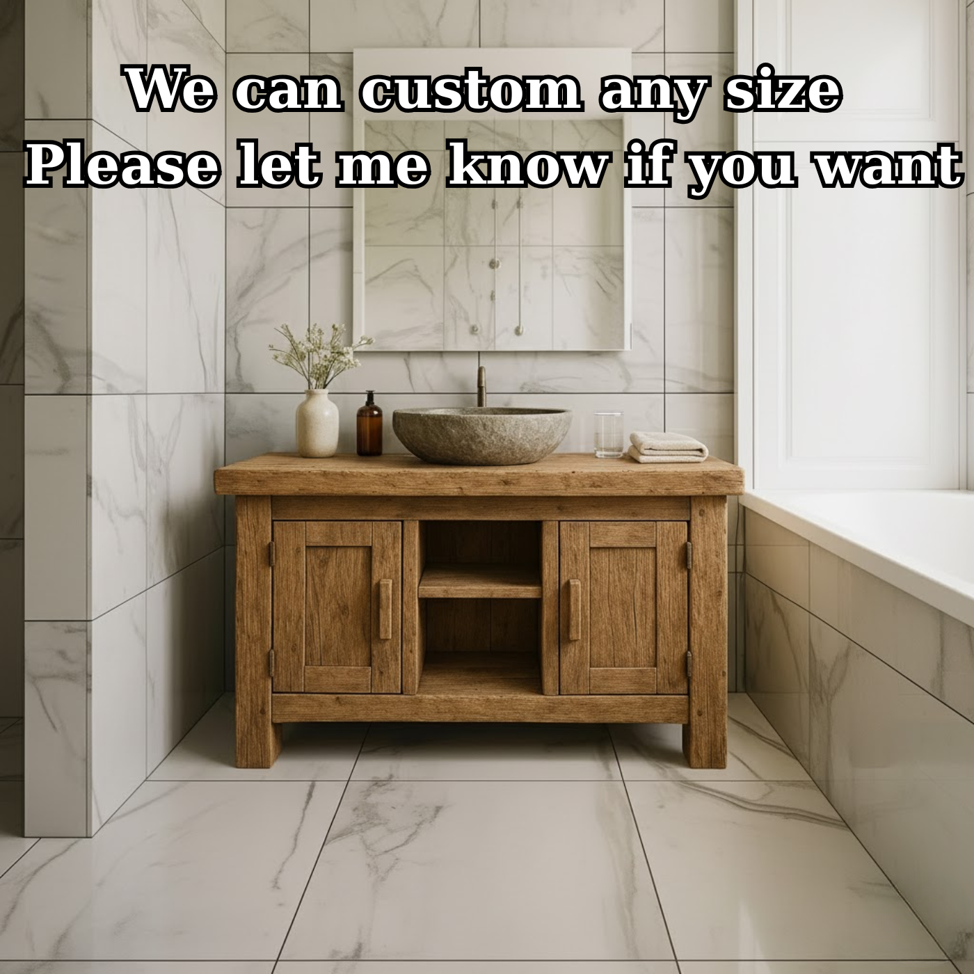 Farmhouse Solid Wood Bathroom Vanity Cabinet with Double Door Storage and Open Shelf