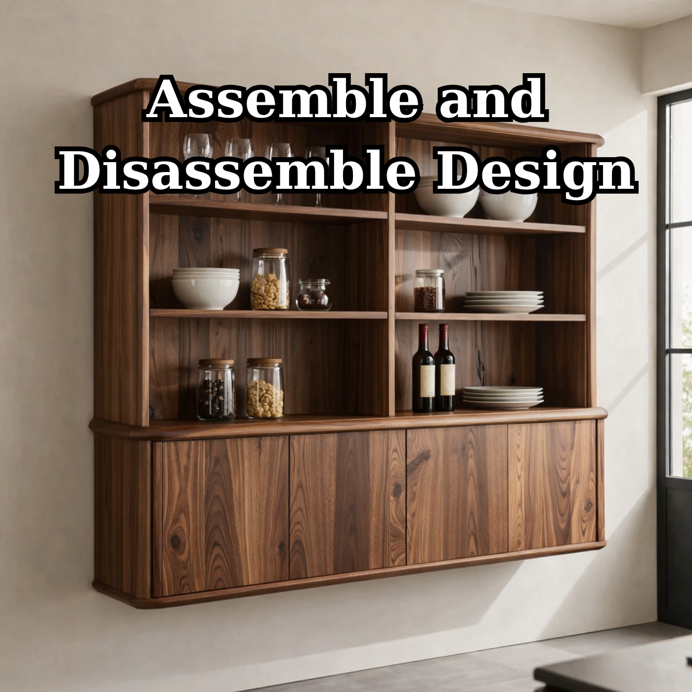 Solid Wood Kitchen Cabinet with Shelves – Wall Mounted Storage Display Unit