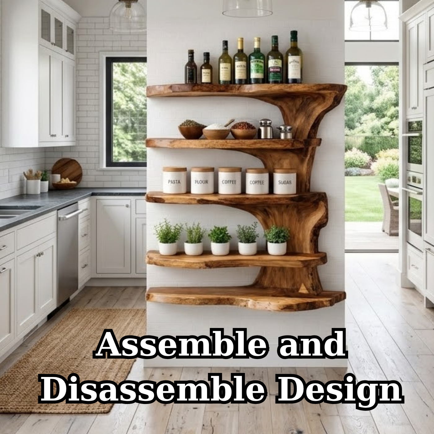 Solid Wood Live Edge Kitchen Cabinet Shelf – Organic Floating Wall Storage
