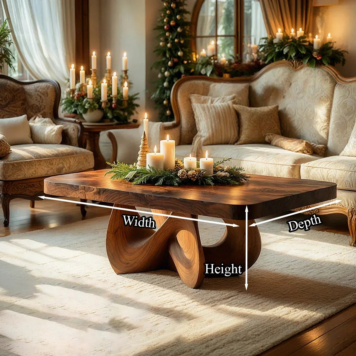 Square Natural Wood Coffee Table with Interwoven Sculptural Base