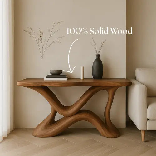 Handcrafted Solid Wood Rhythm Console Table – Contemporary Organic Design Kitchnce