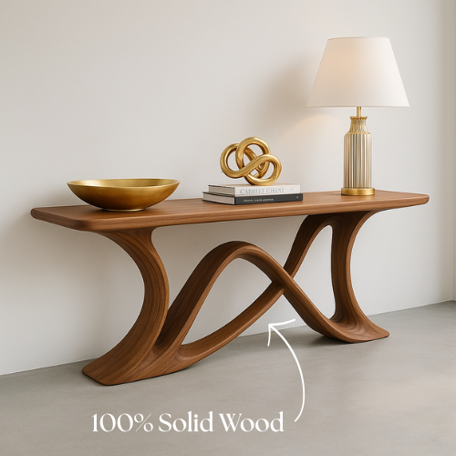 Handcrafted Solid Wood Ribbon Console Table – Modern Organic Elegance Kitchnce