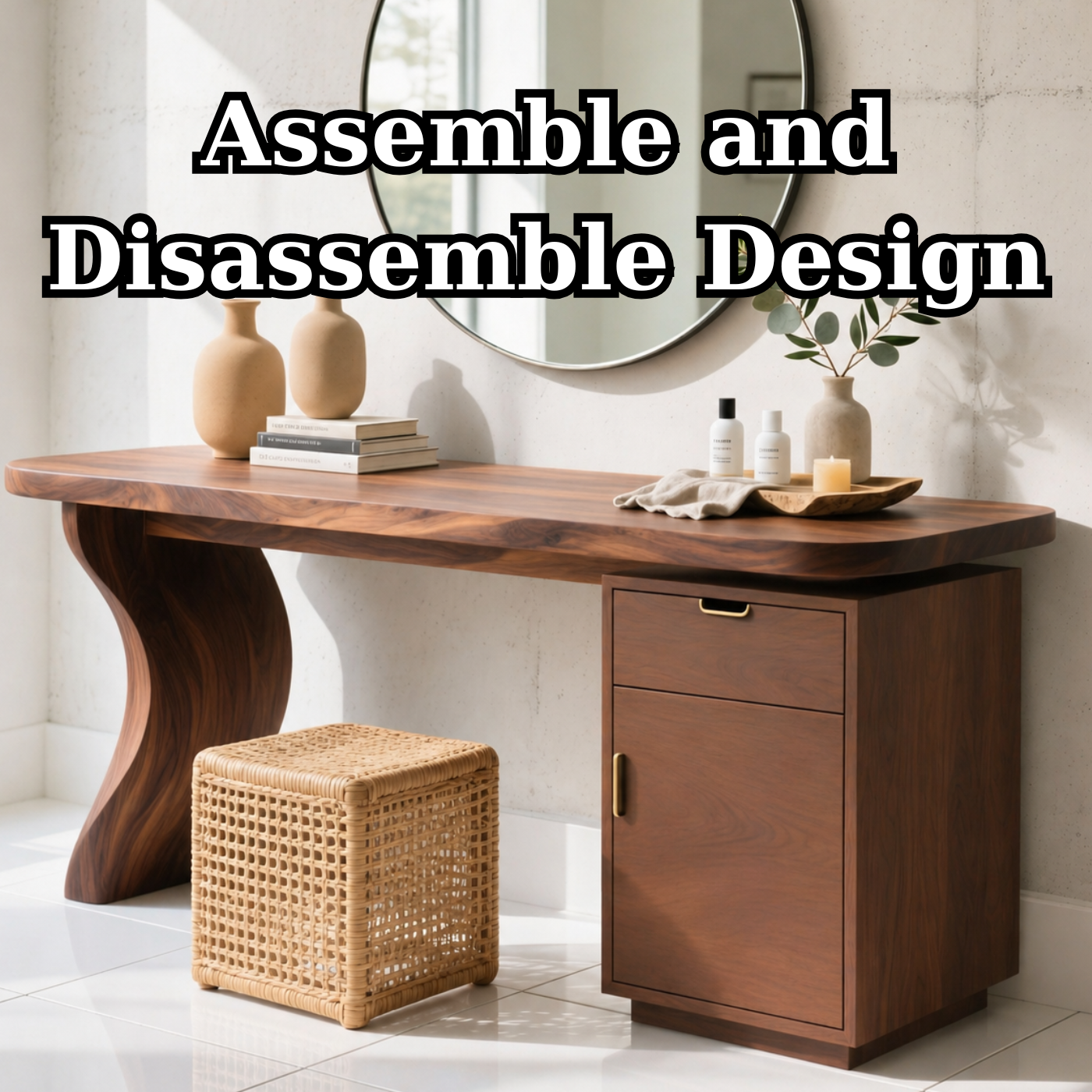 Solid Wood Makeup Vanity with Curved Base and Drawer Cabinet Storage