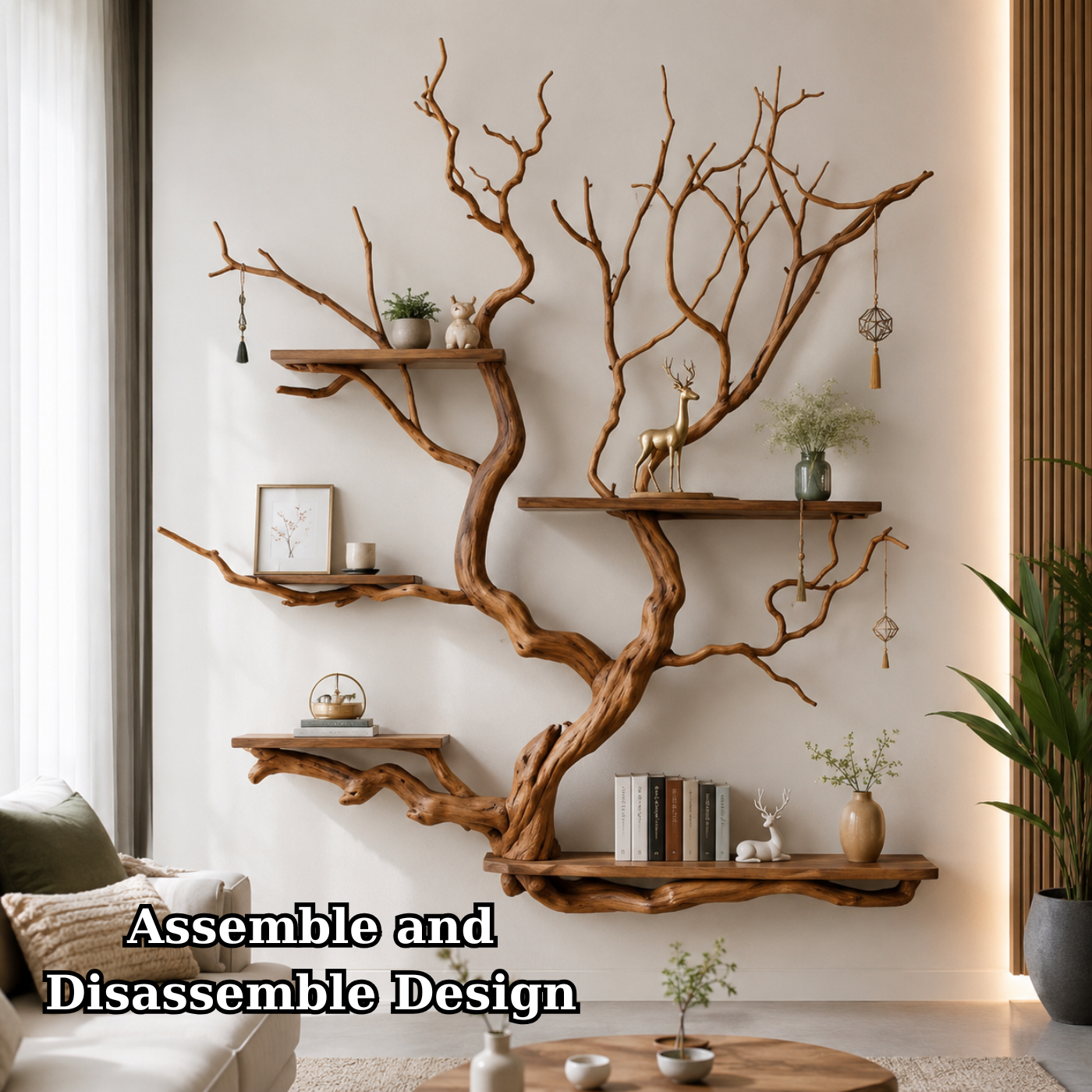 Handcrafted Solid Wood Tree Bookshelf with Organic Flowing Branches