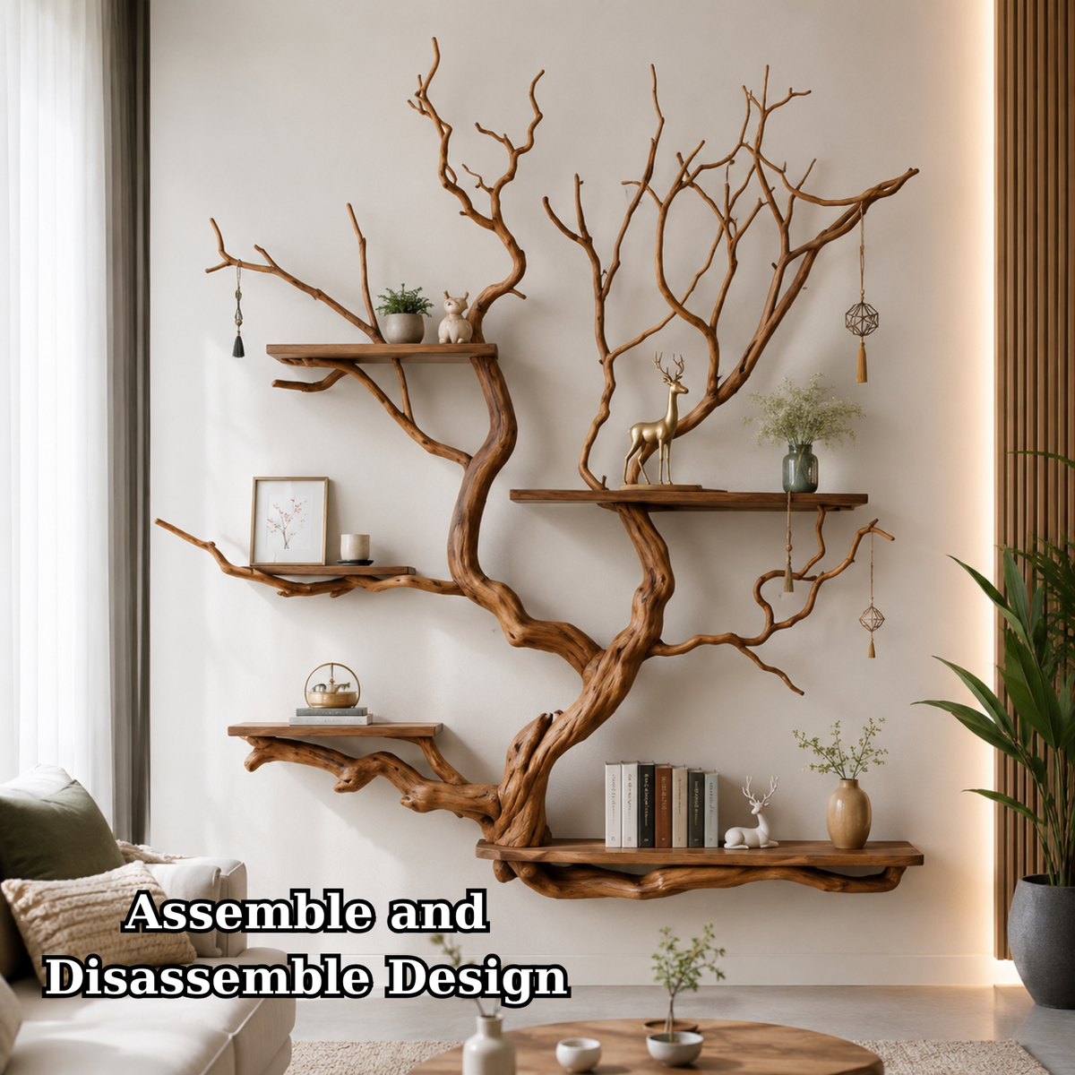 Handcrafted Solid Wood Tree Bookshelf with Organic Flowing Branches