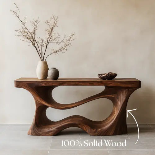 Handcrafted Solid Wood Cascade Console Table – Modern Organic Form Kitchnce