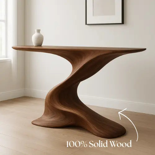 Handcrafted Solid Wood Twist Console Table – Sculptural Modern Design Kitchnce