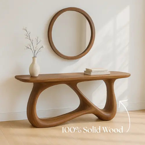 Handcrafted Solid Wood Solace Console Table – Contemporary Organic Design Kitchnce