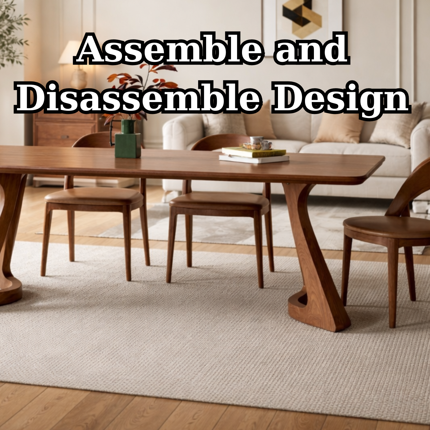 Modern Solid Wood Dining Table with Sculptural Artistic Base