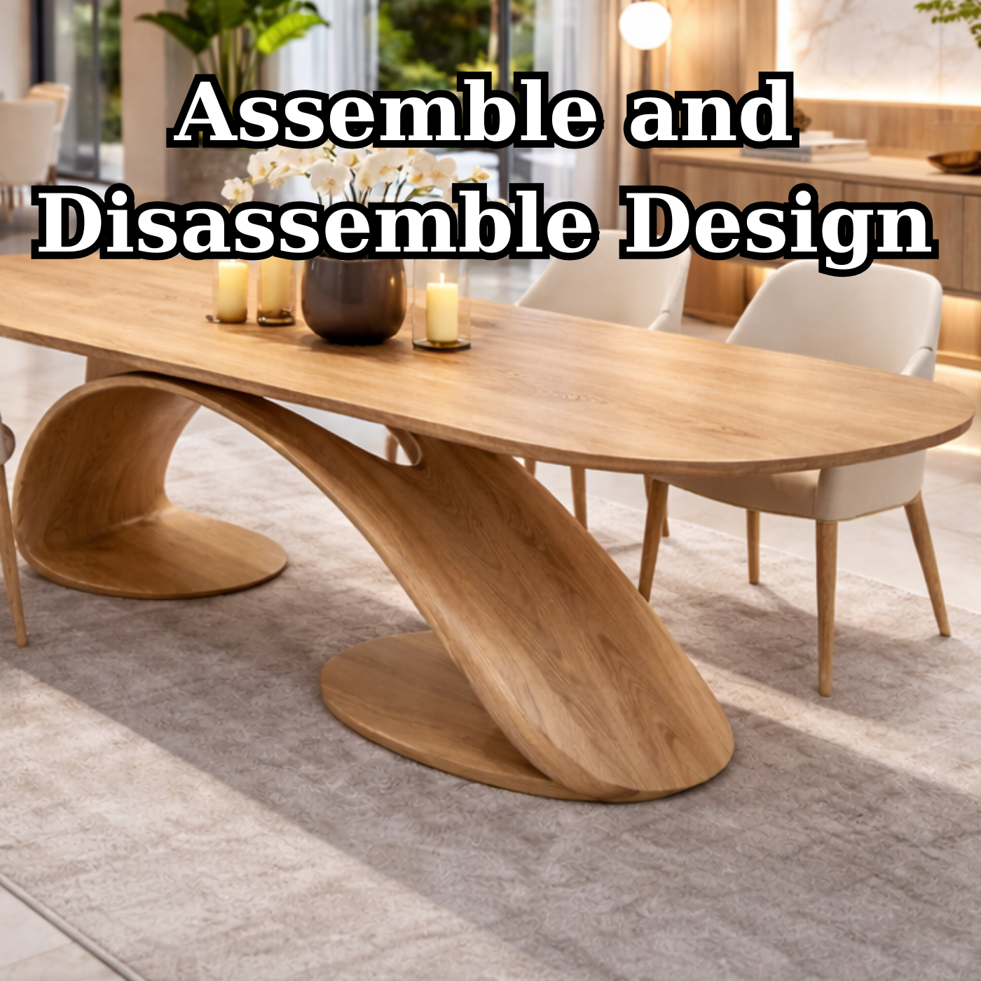 Solid Wood Oval Dining Table with Sculptural Base