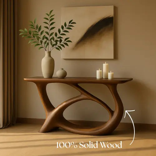 Handcrafted Solid Wood Waveform Console Table – Contemporary Organic Sculpture Kitchnce