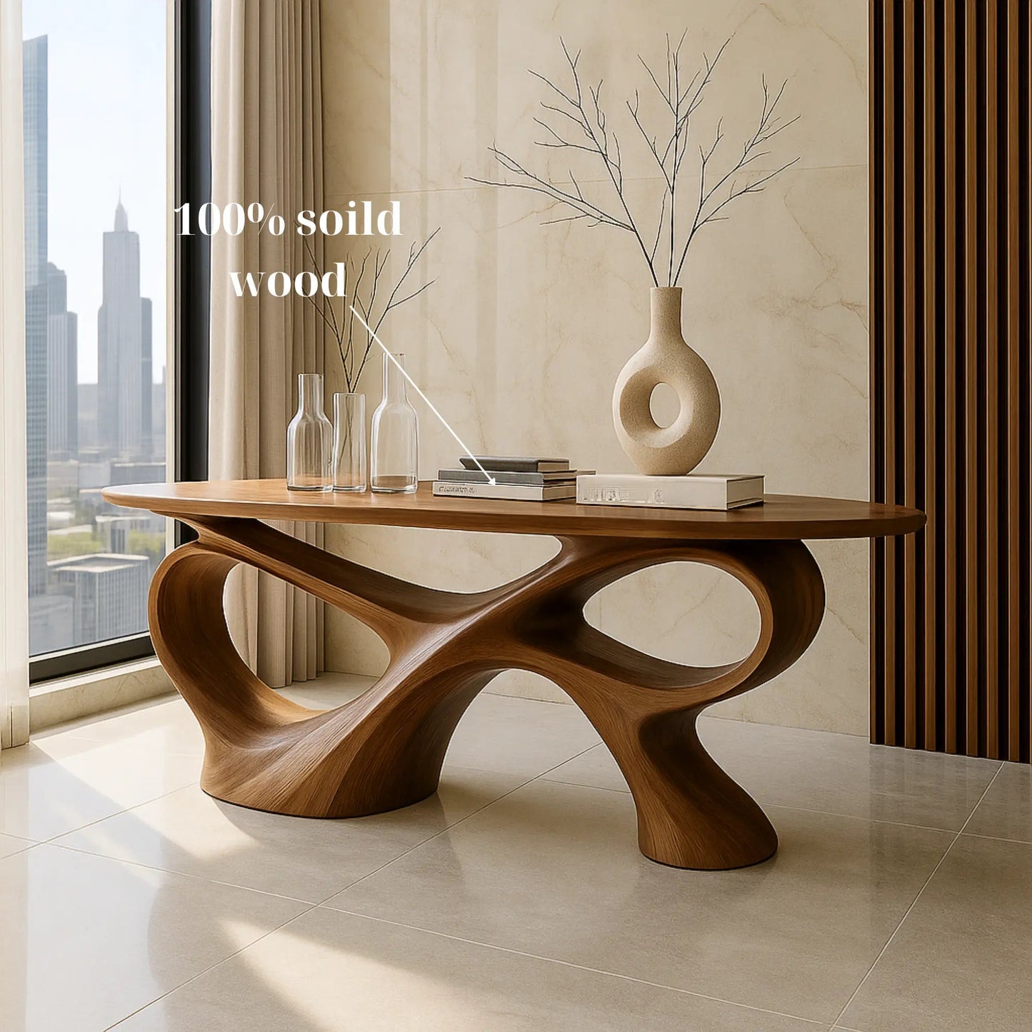 Handcrafted Solid Wood Sculptural Console Table – Contemporary Organic Style Kitchnce