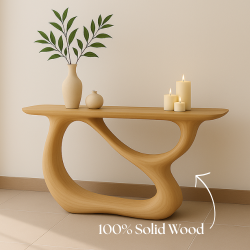 Handcrafted Solid Wood Wave Console Table – Contemporary Light Oak Finish Kitchnce