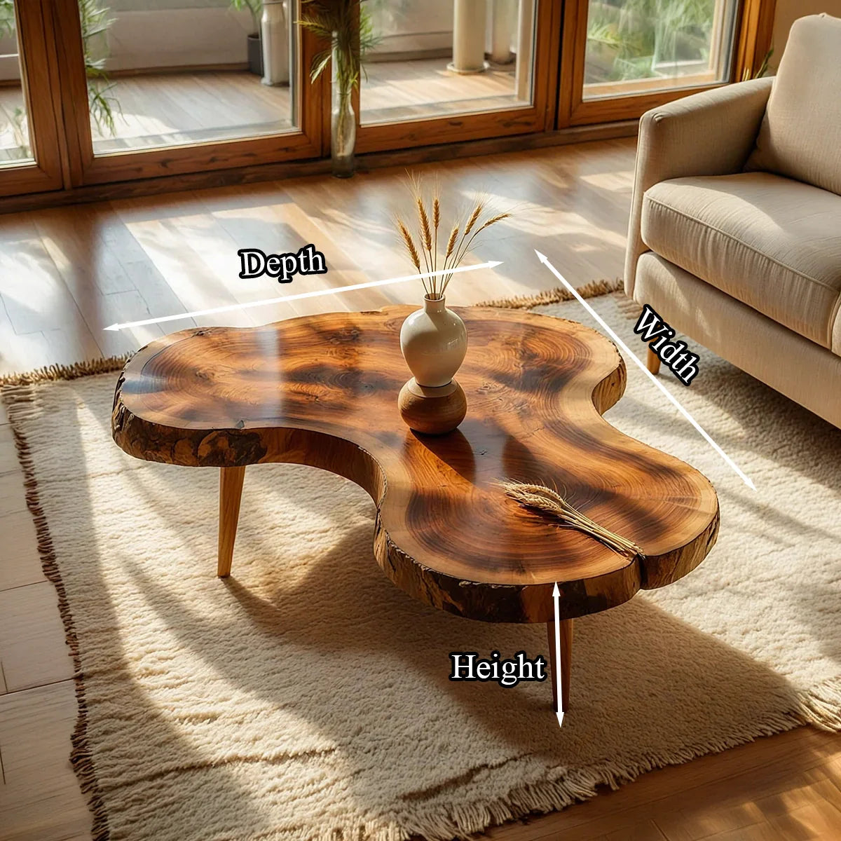 Live Edge Natural Wood Coffee Table with Organic Freeform Silhouette