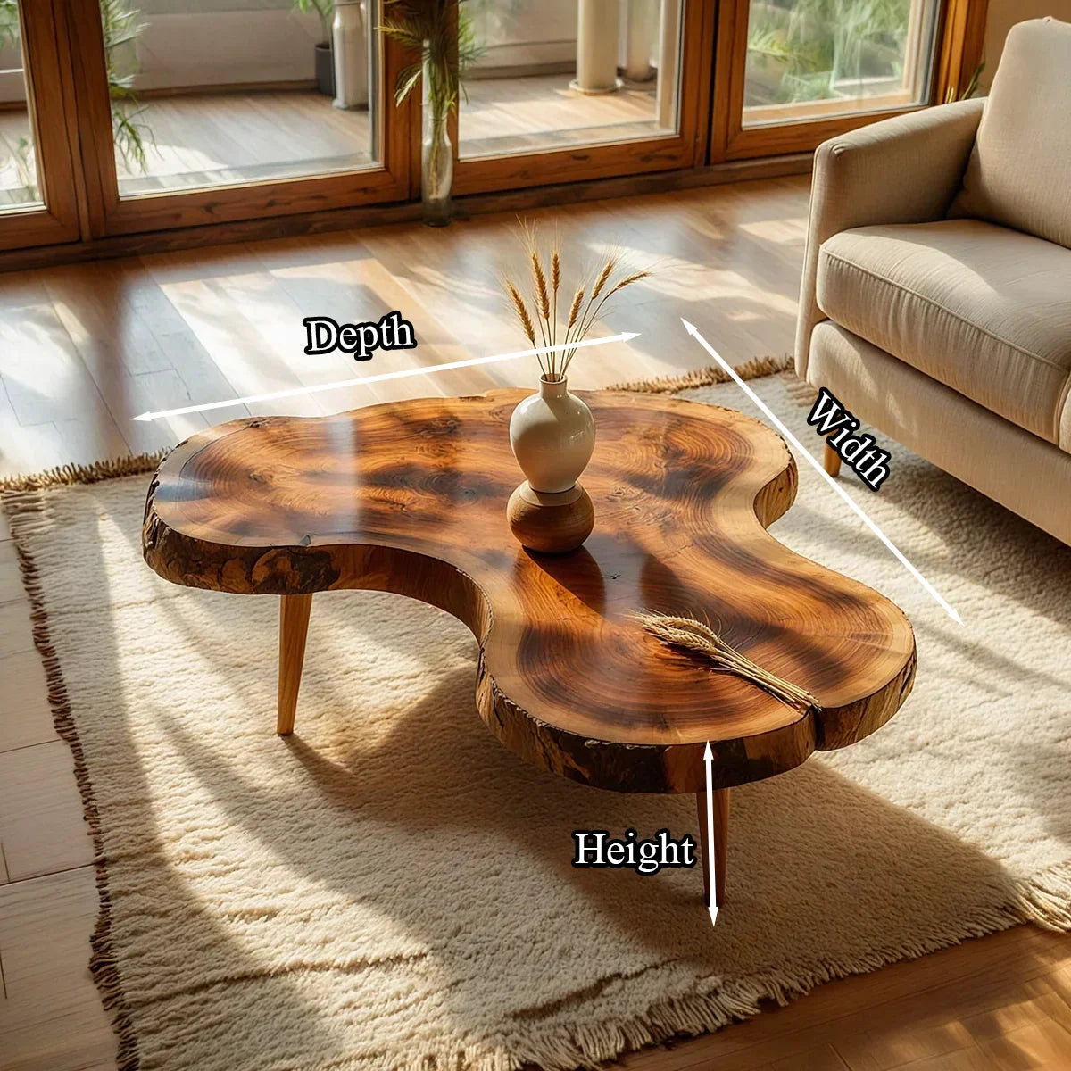Live Edge Natural Wood Coffee Table with Organic Freeform Silhouette