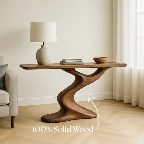 Handcrafted Solid Wood Wave Console Table – Contemporary Organic Form Kitchnce