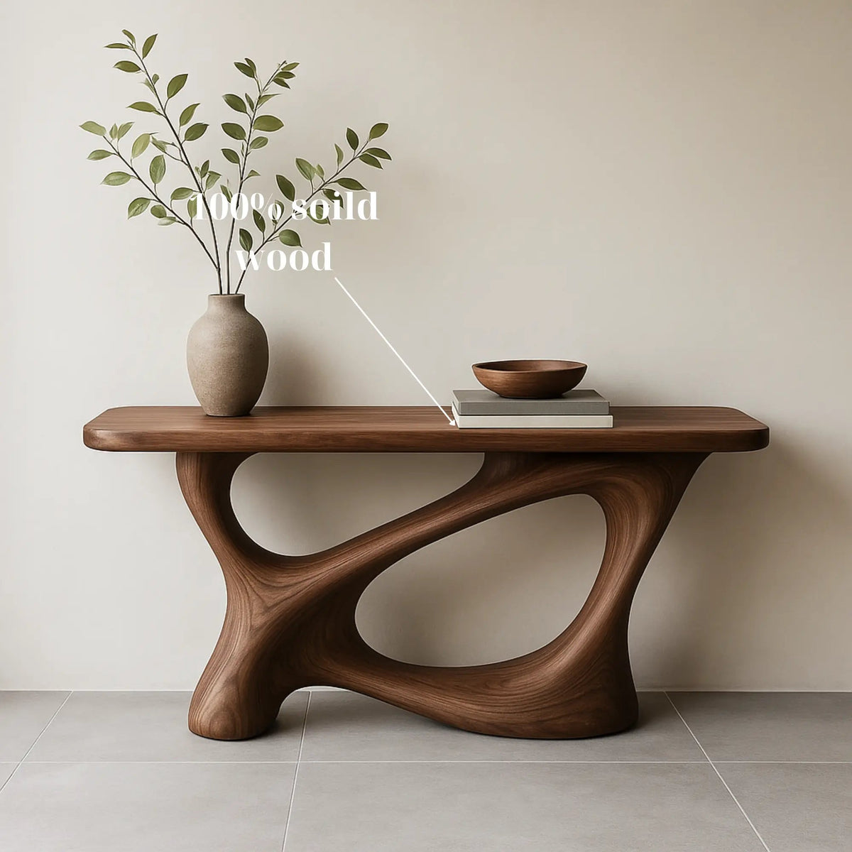 Handcrafted Solid Walnut Sculptural Console Table Kitchnce
