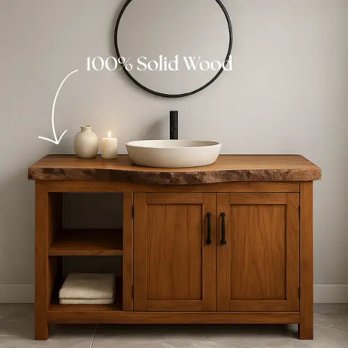 Handcrafted Solid Wood Bathroom Vanity – Handcrafted with Double Doors and Open Shelf Kitchnce
